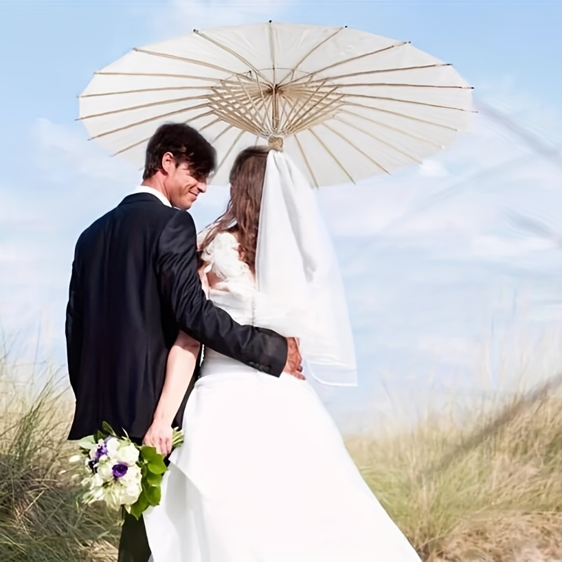 

1pc, 33inch Wedding Umbrella, White Handmade Paper Umbrella For Wedding Bridesmaids