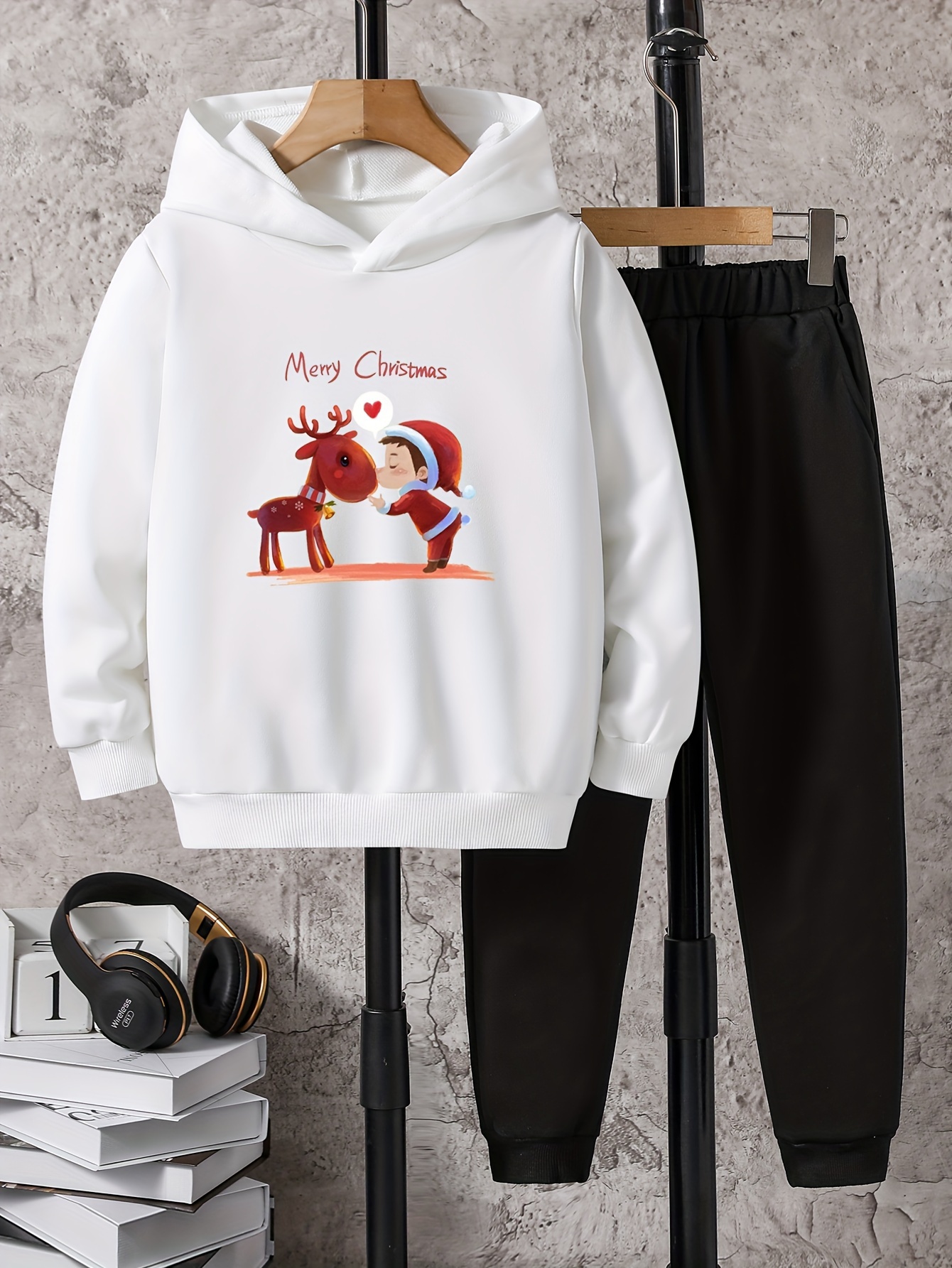 Boy's Christmas Style Outfit 2pcs, Hoodie & Jogger Pants Set, Kid's Clothes  For Spring Fall