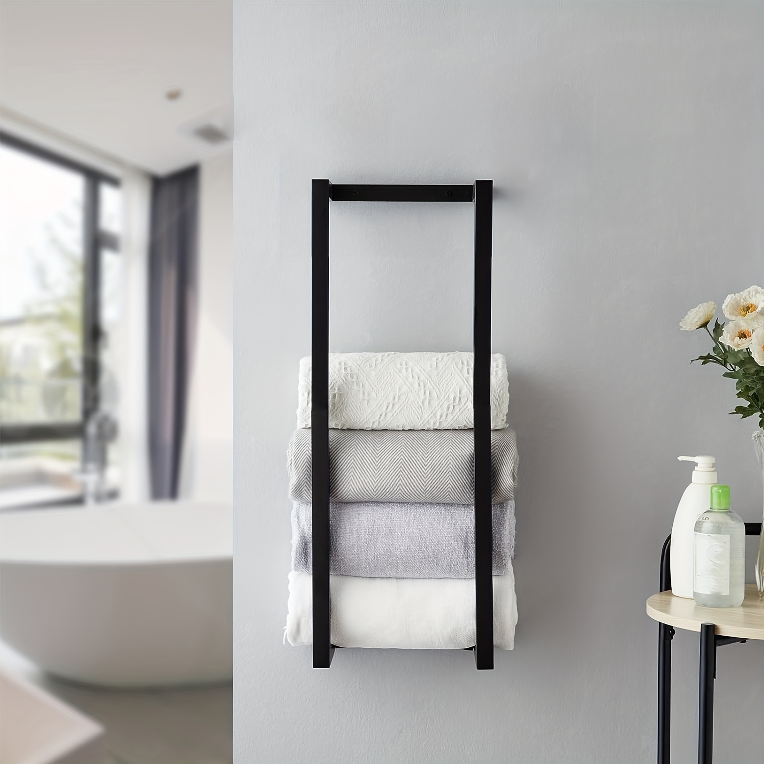 Wall Mounted Towel Rack Black Stainless Steel Bathroom Bath - Temu
