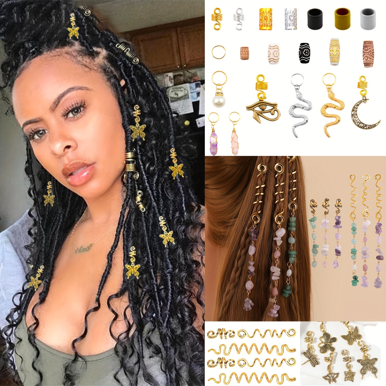 12 Styles Natural Stone Hair Dreadlock Beads Lock Jewelry Hair Accessories  1pc