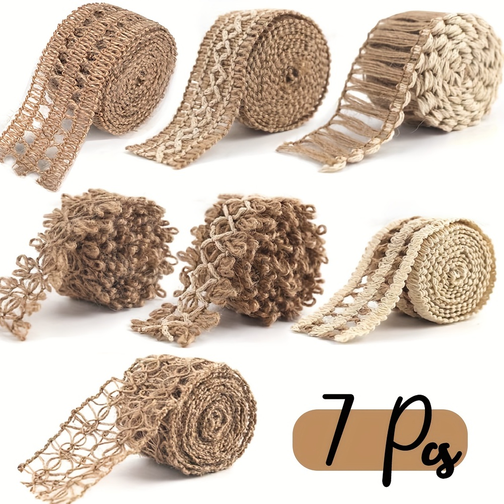 

7pcs Jute Ribbons, Rustic Ribbons Lace Craft Ribbon Net Burlap Fabric For Diy Sewing Craft Gifts Wrapping Party Holiday And Rustic Wedding Decoration (2 Meters For Each Ribbon Total Length: 14 Meters)