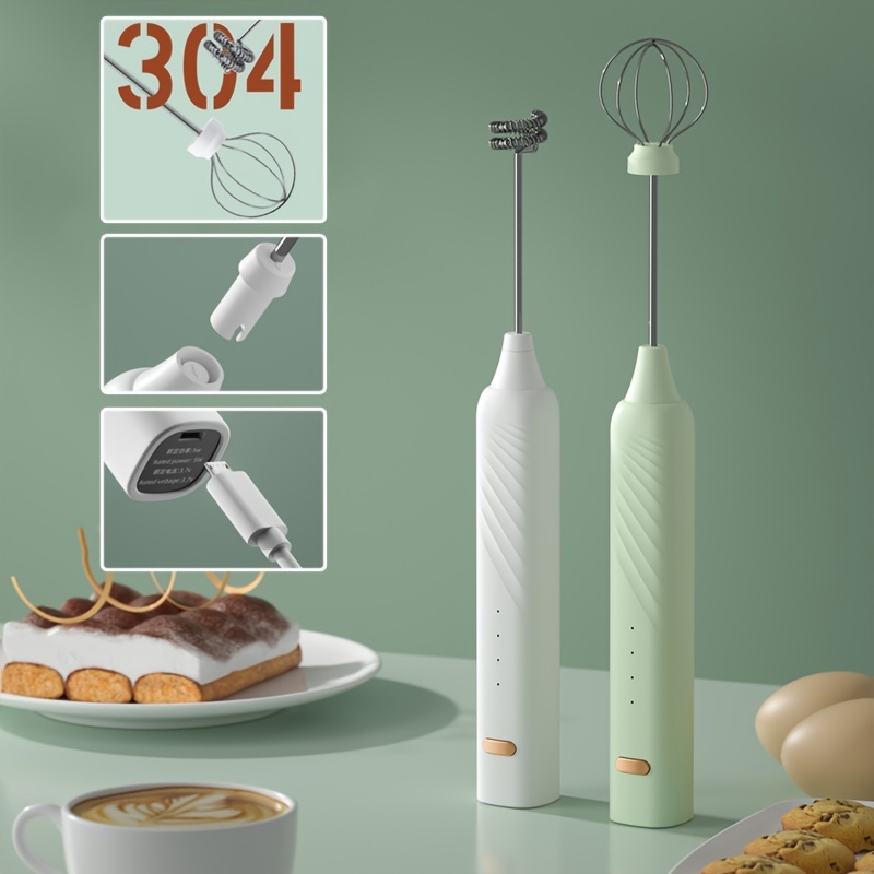 Handheld Milk Frother - 3 Mixing Speeds Coffee Frother and Egg Beater with  2 Whisk Heads