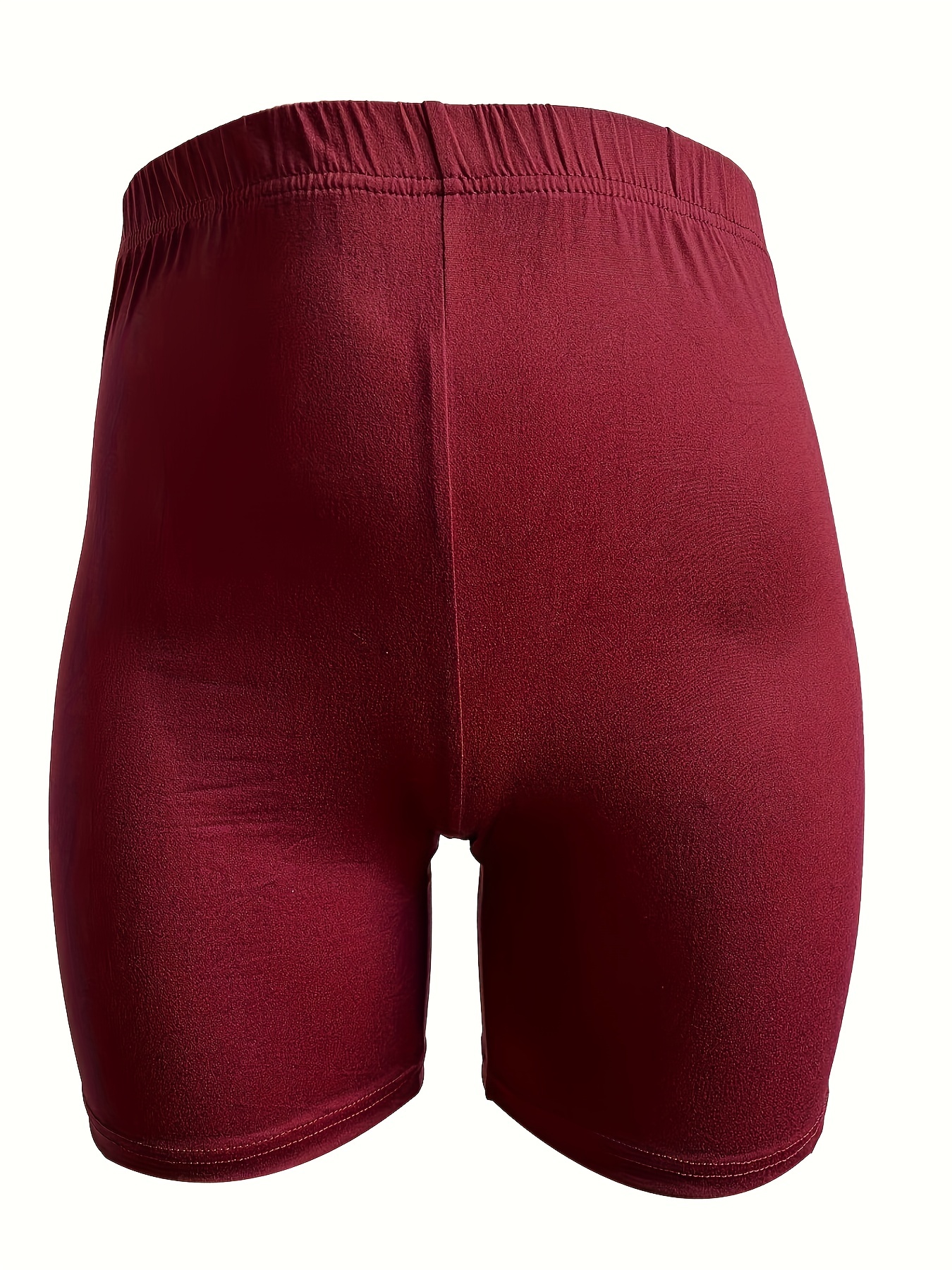 Plus Size - Women'S Plus-Size High-Waisted Shorts - Stretchy, Solid Blue, Mid-Thigh Length, Casual Leggings, Comfortable Apparel|Casual Style Shorts|Stretchy Fabric Shorts