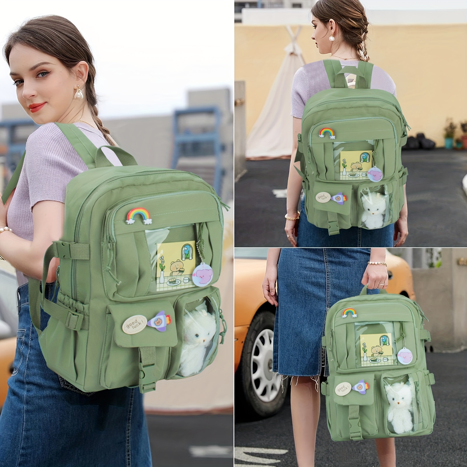Kawaii Backpack with Pins Kawaii School Backpack Cute Aesthetic Backpack Kawaii  Cute Japanese Laptop Backpack Work Bag 