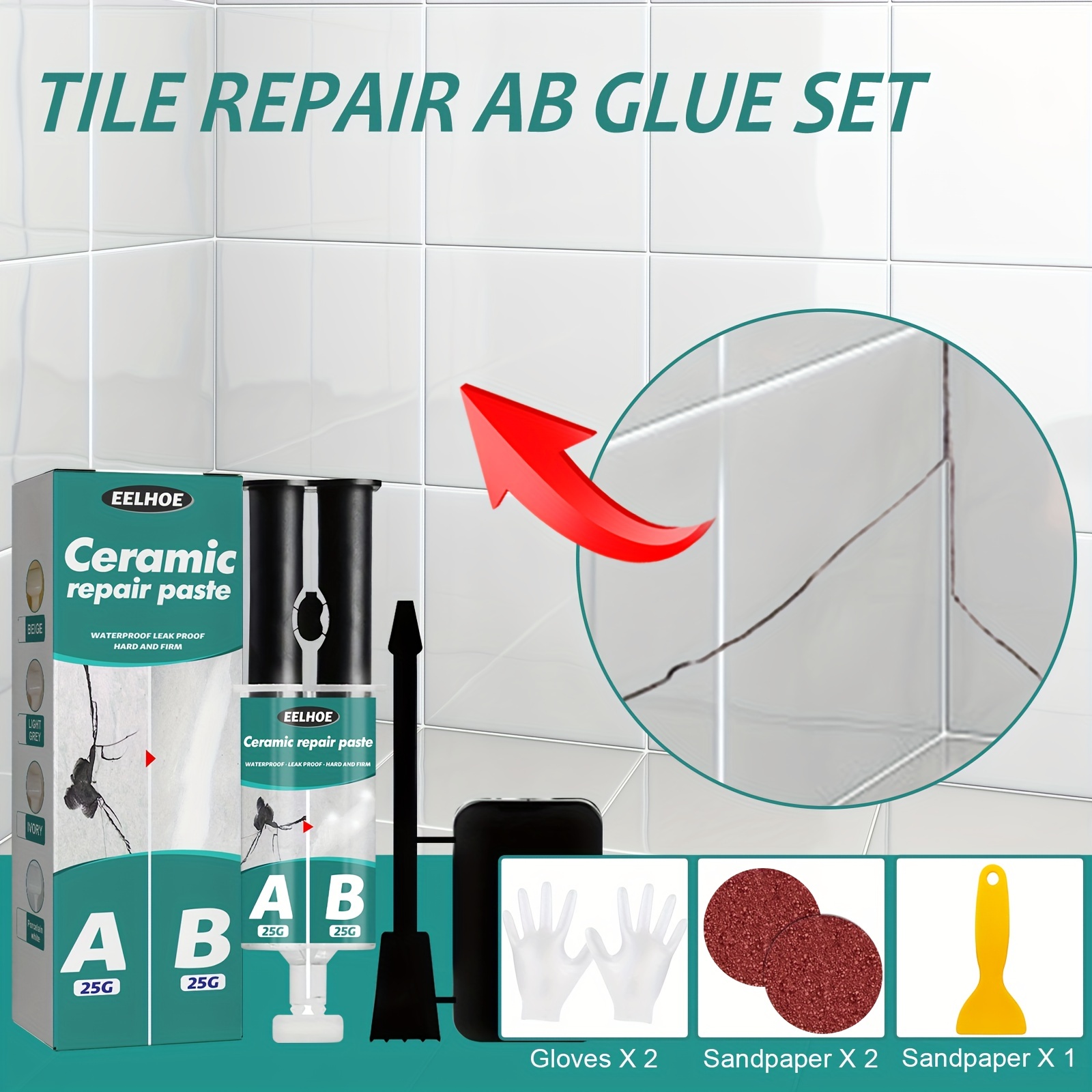 Ceramic Tile Repair AB Adhesive Set, Metal Ceramic Tile Filling Crack  Clogging Repair AB Adhesive Adhesive