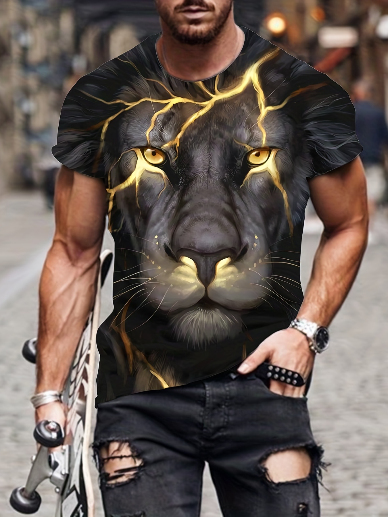 Lion 3d Print Men's Novelty T shirt Trendy Comfy Tees Summer - Temu Canada