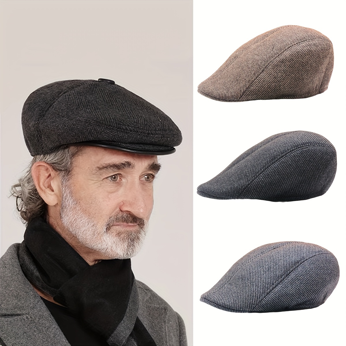 Auburn Elegant unisex Hat, Men's All Newsboy Caps and Warm Octagonal male Hats Retro Flat Hat For,Temu