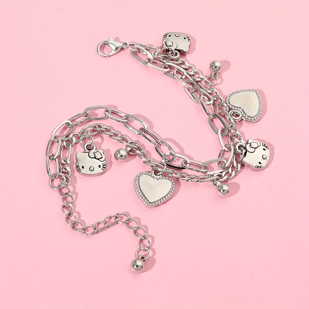Sanrio Hello Kitty Charms Bracelets Hello Kitty Pendant Hand Chains Beads  Diy Bangles for Women Fashion Jewelry Toy Girl Gifts
