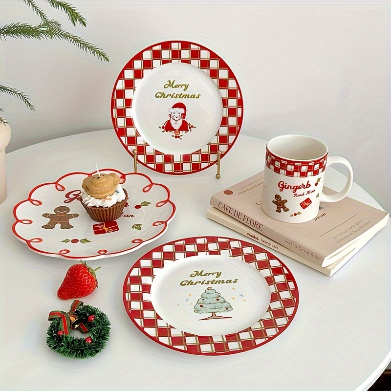 1 Pc, Vaisselle De Noël En Céramique, Cadeau De Vacances, Assiettes De  Dessert Et De Salade