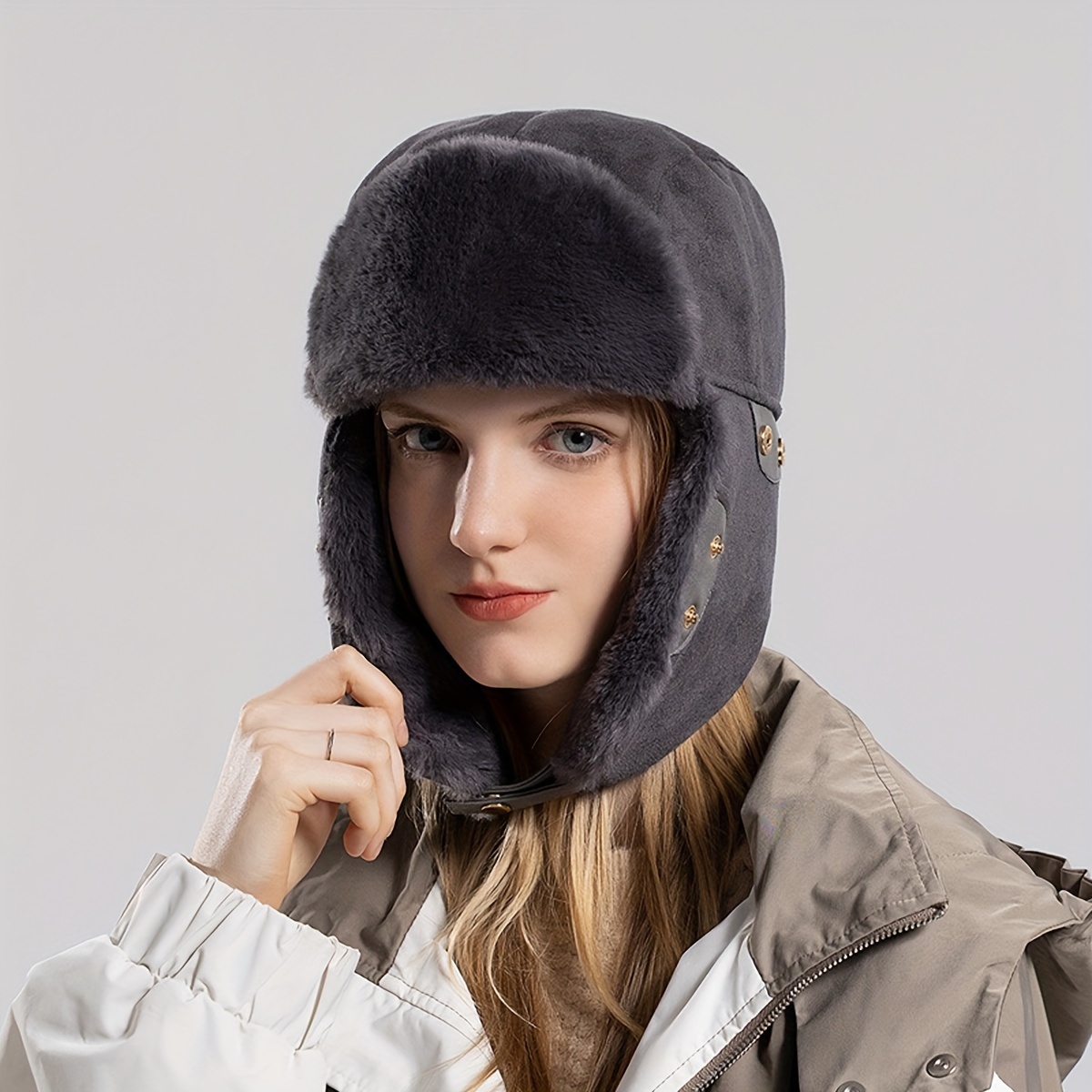 Winter Warm Thickened Bomber Hat Unisex Solid Color Ear Flap - Temu New  Zealand