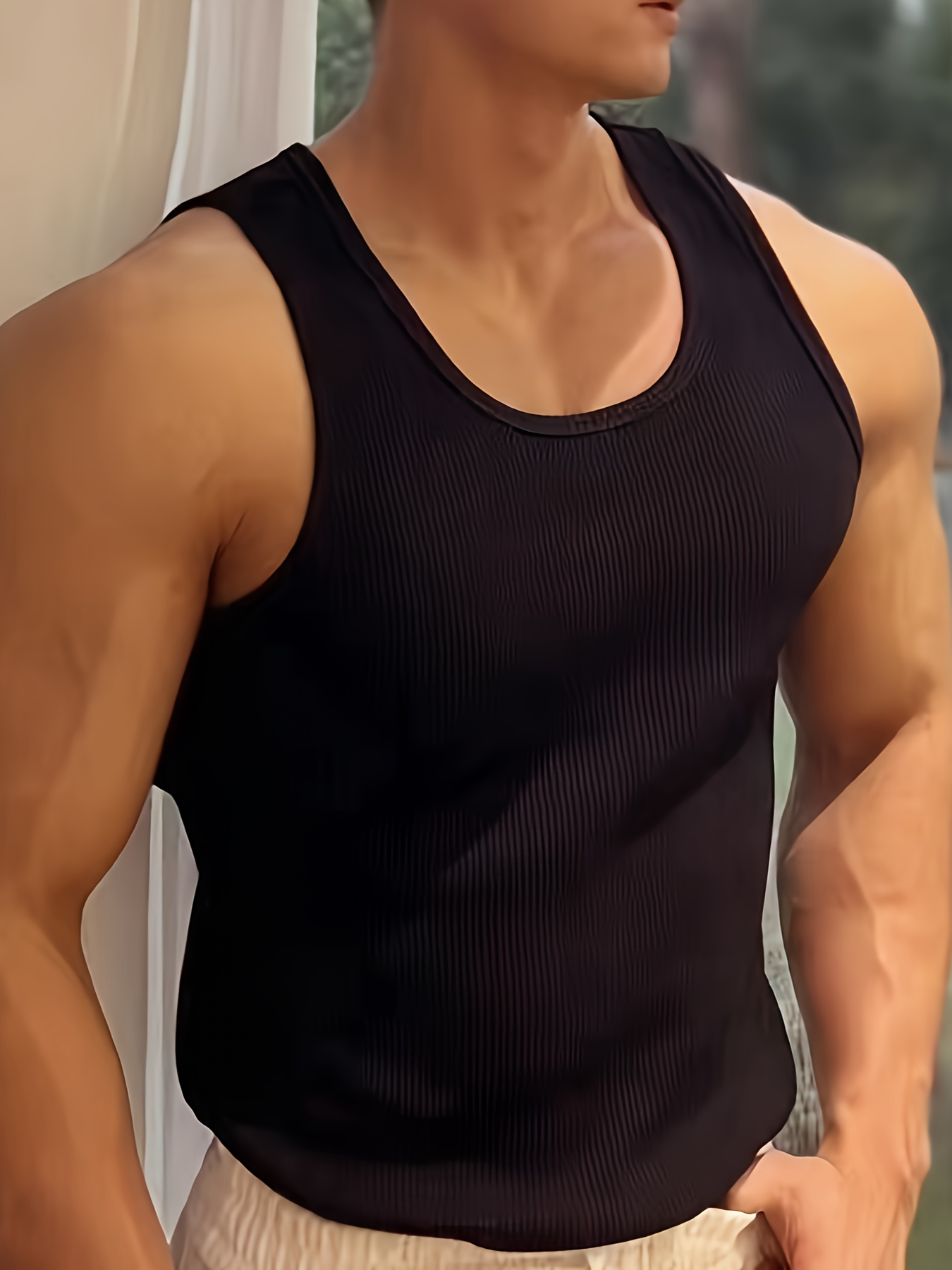 mens solid tank top active quick dry breathable crew neck sleeveless shirt mens clothing for summer outdoor details 14