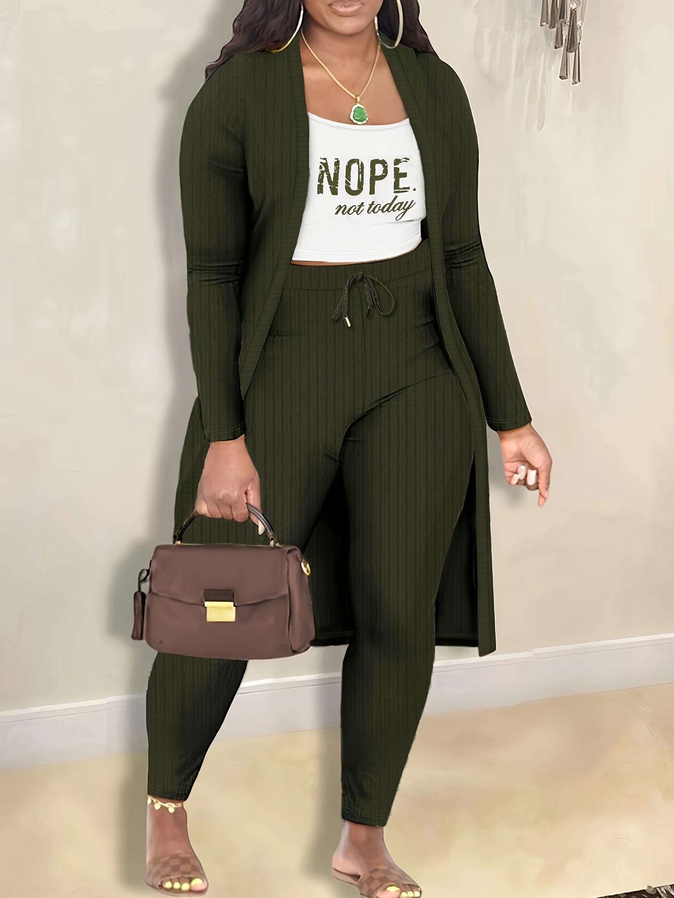 Women's Fashion 2 Piece Cardigan and Basic Pants Plus Size Suit