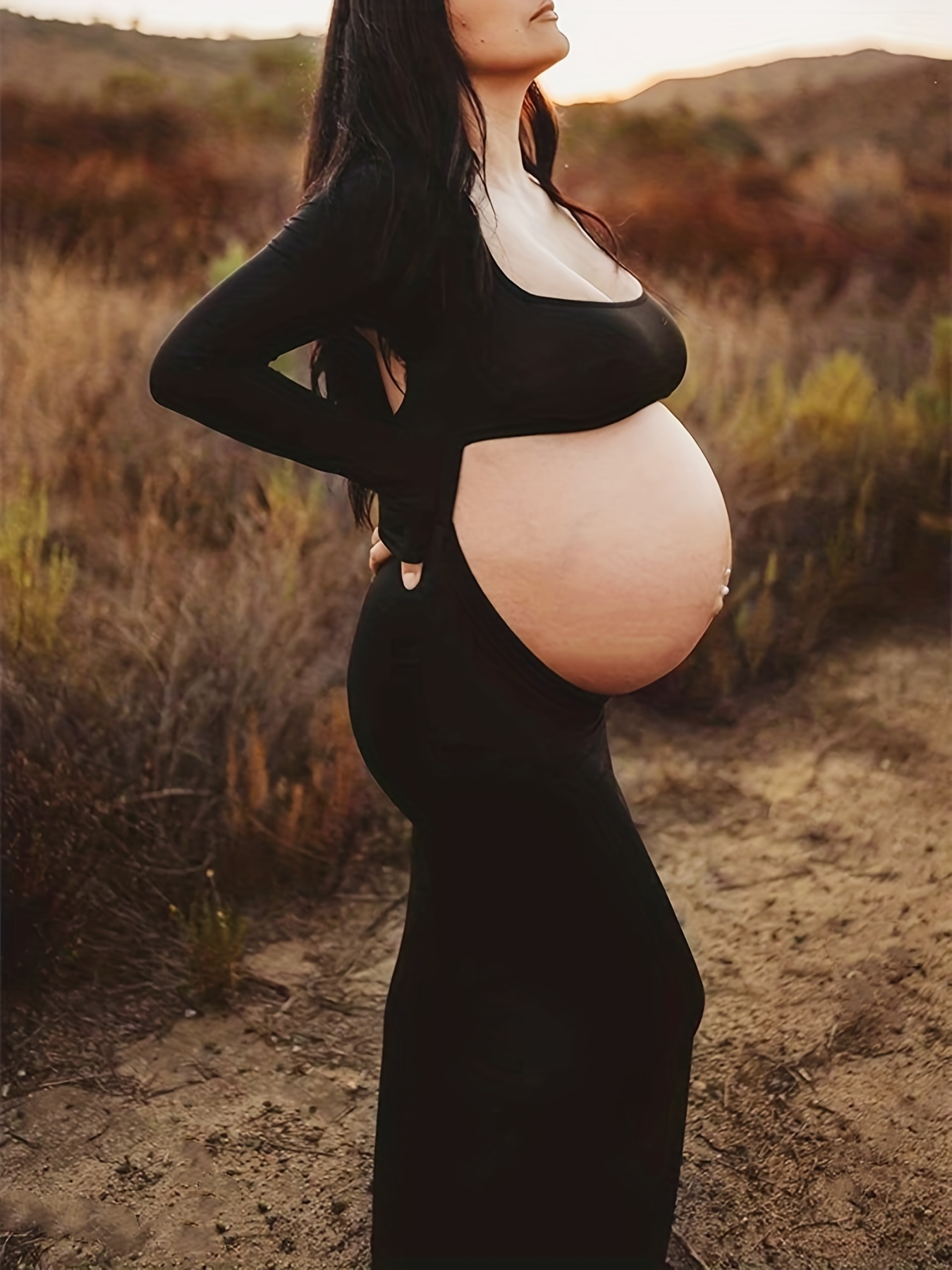 Maternity Cut Out Backless Maxi Dress for Photoshoot