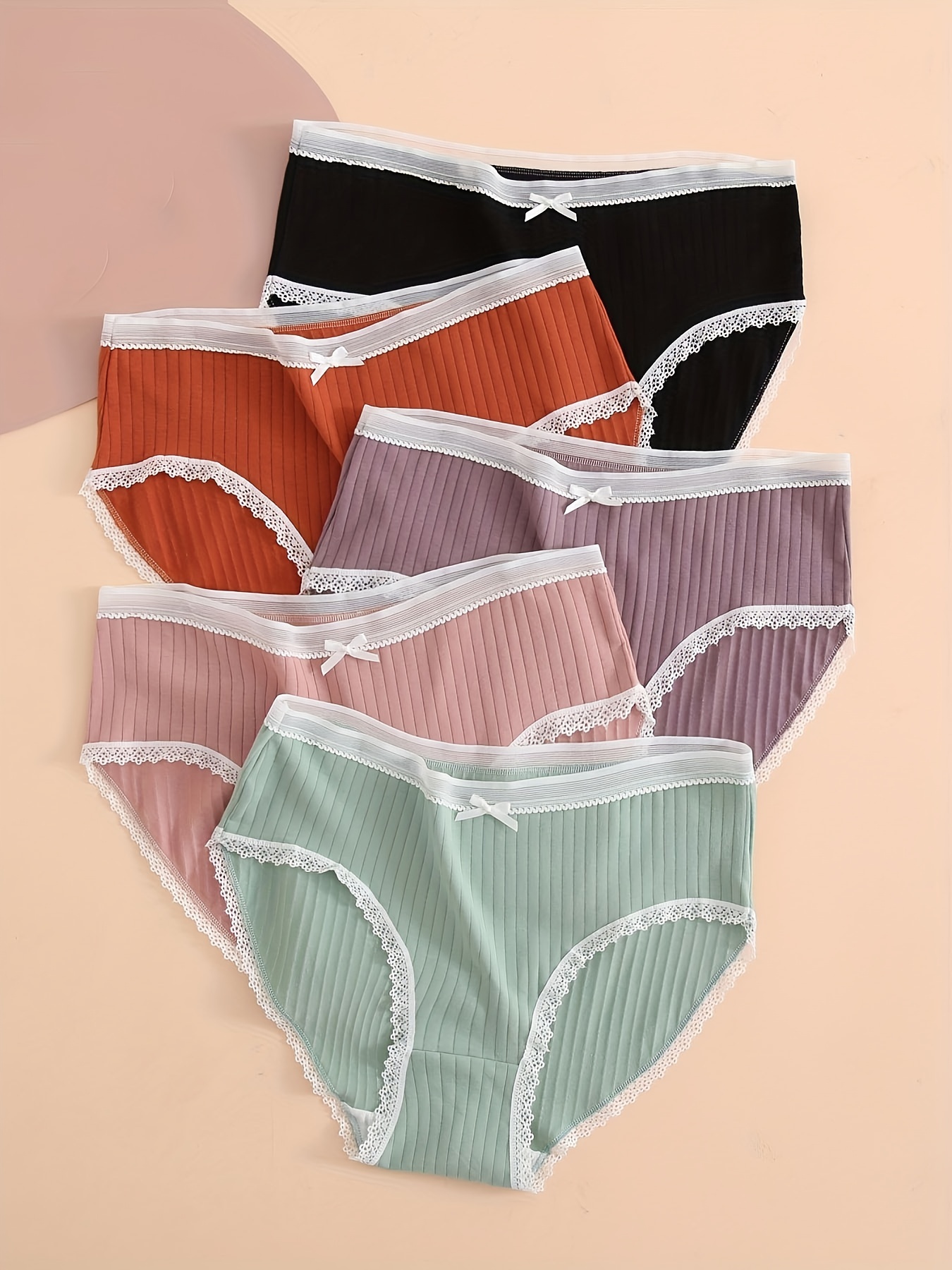 opvise Women Panties Stretch Bow-knot Mid Waist Underwear Plus