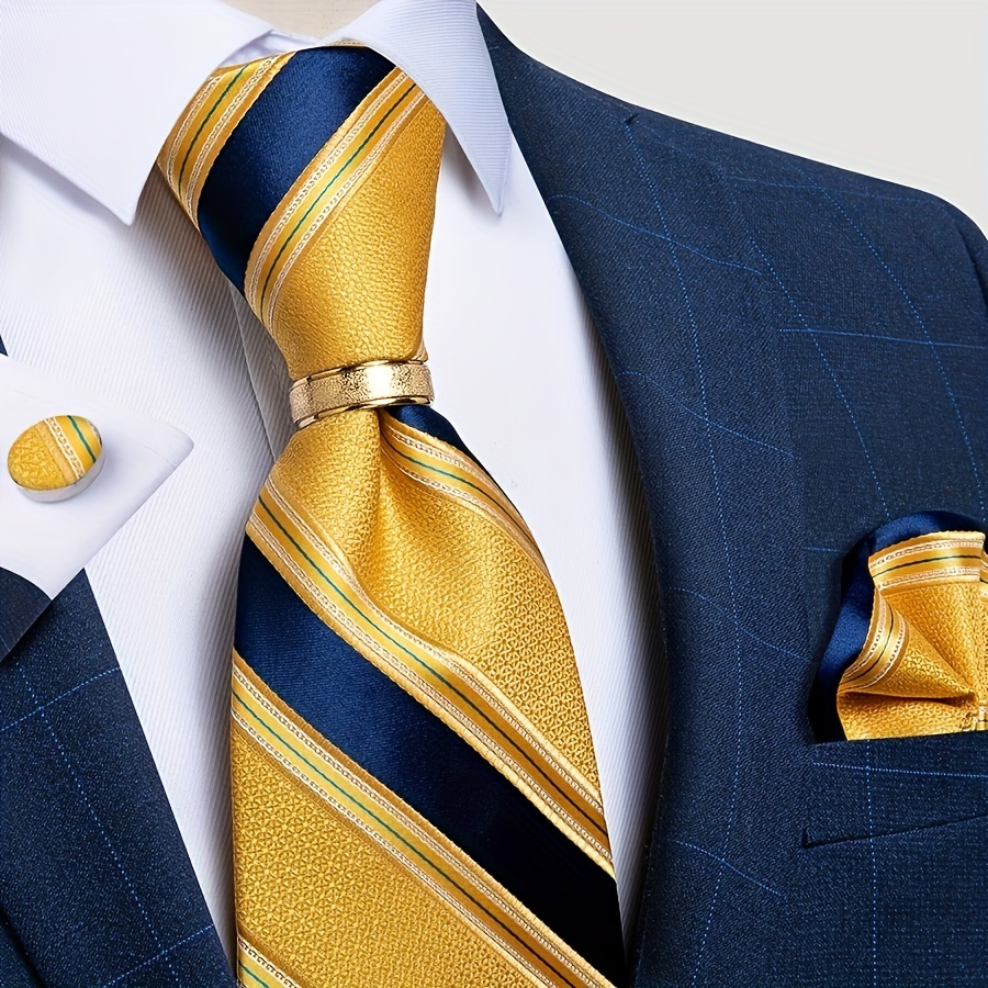 1 Set of Tie, Pocket Squares Handkerchief, Cufflinks and Tie Clip, Ties Set for Men, Wedding Suit Accessories, Holiday Gift Box,Temu