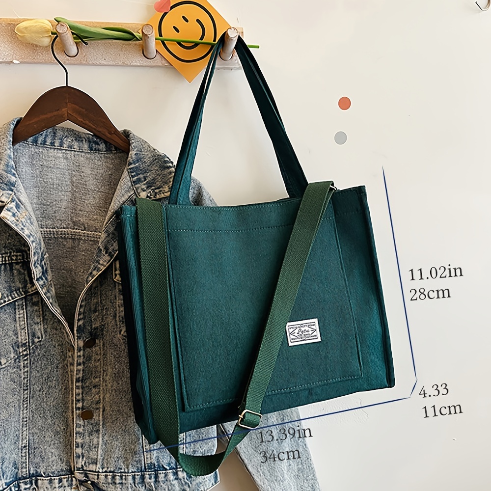 Mini Letter Patch Corduroy Tote Bag Satchel Square Casual - Temu