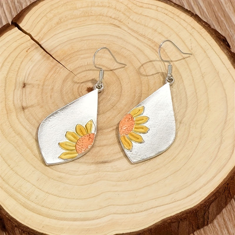 Boho Sunflower Pendant Earrings - 2pcs Pair
