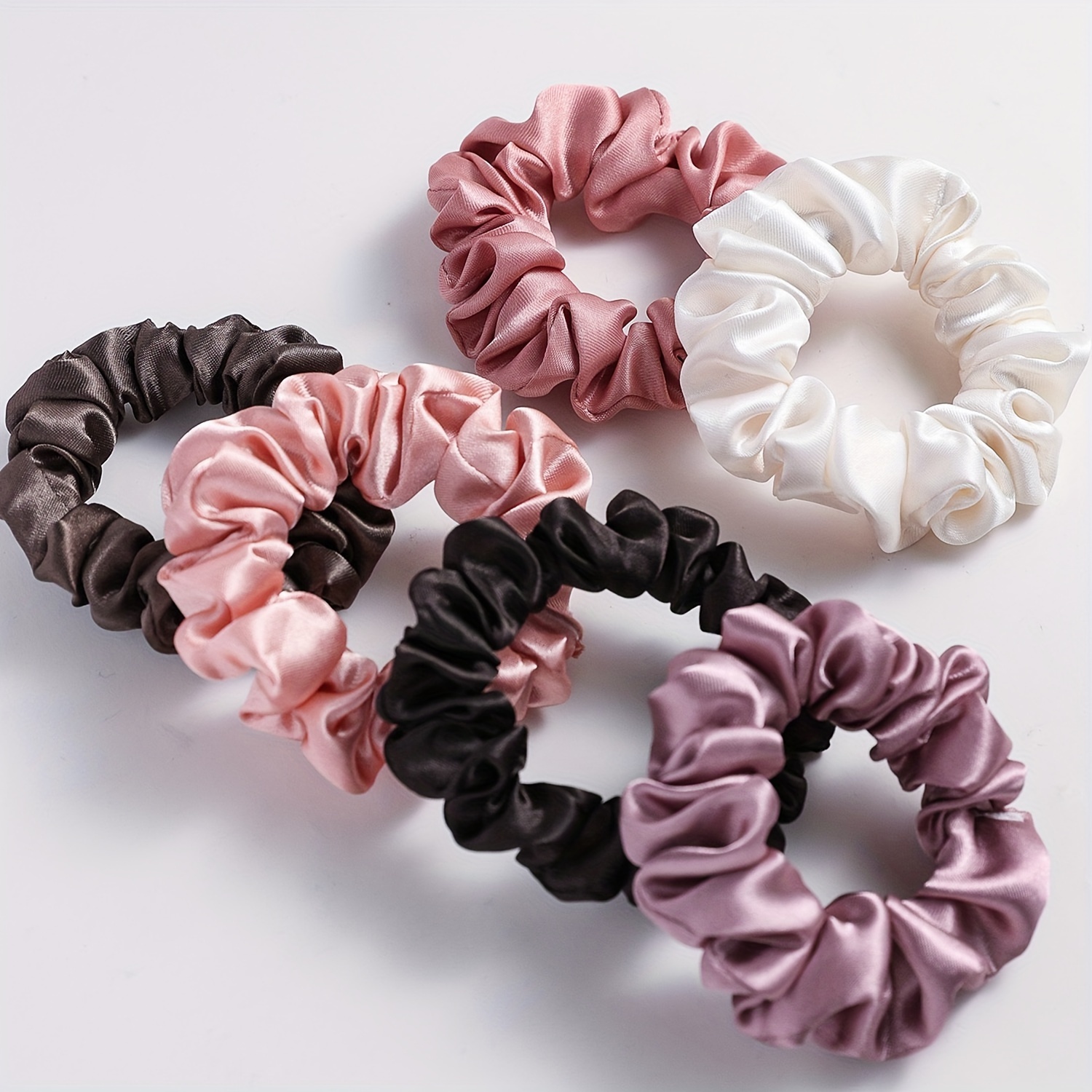 6 Pcs Solid Color Satin Scrunchies Set - Soft And Comfortable Hair Ties For Ponytail And Hair Accessories