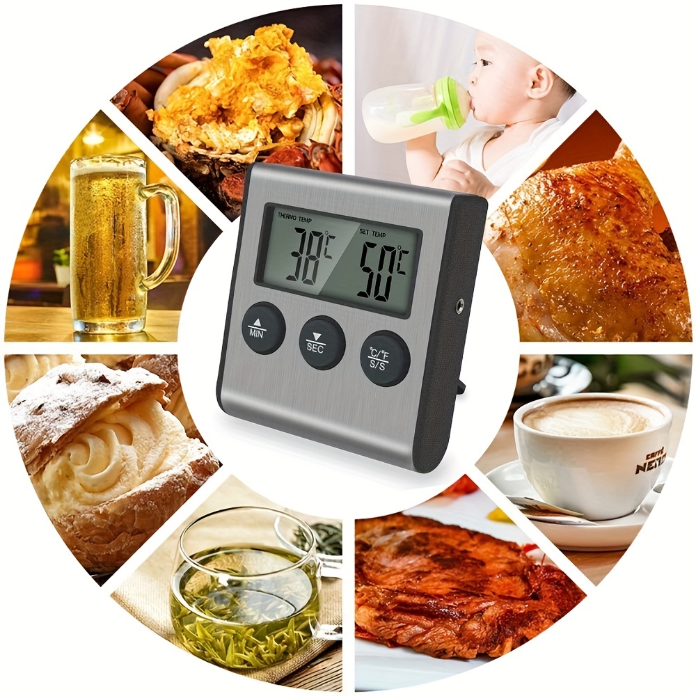 Digital Meat Thermometer, Food Thermometer, Thermometer With Folding Probe  Timer Alarm, Kitchen Thermometer For Barbecue Rotisserie Oven Baking,  Kitchen Accessaries - Temu