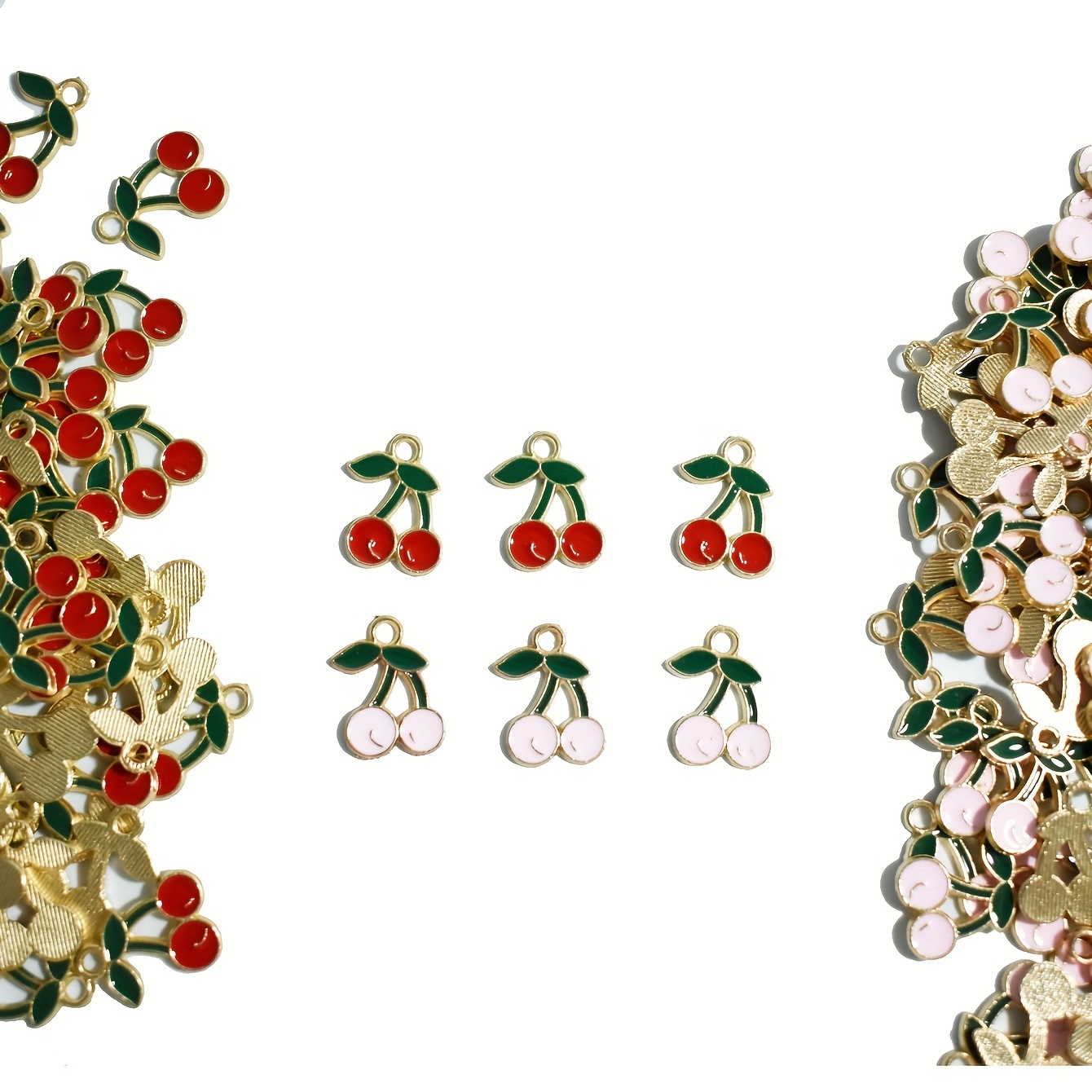10pcs Pink Cherry Pendants for DIY Jewelry Making