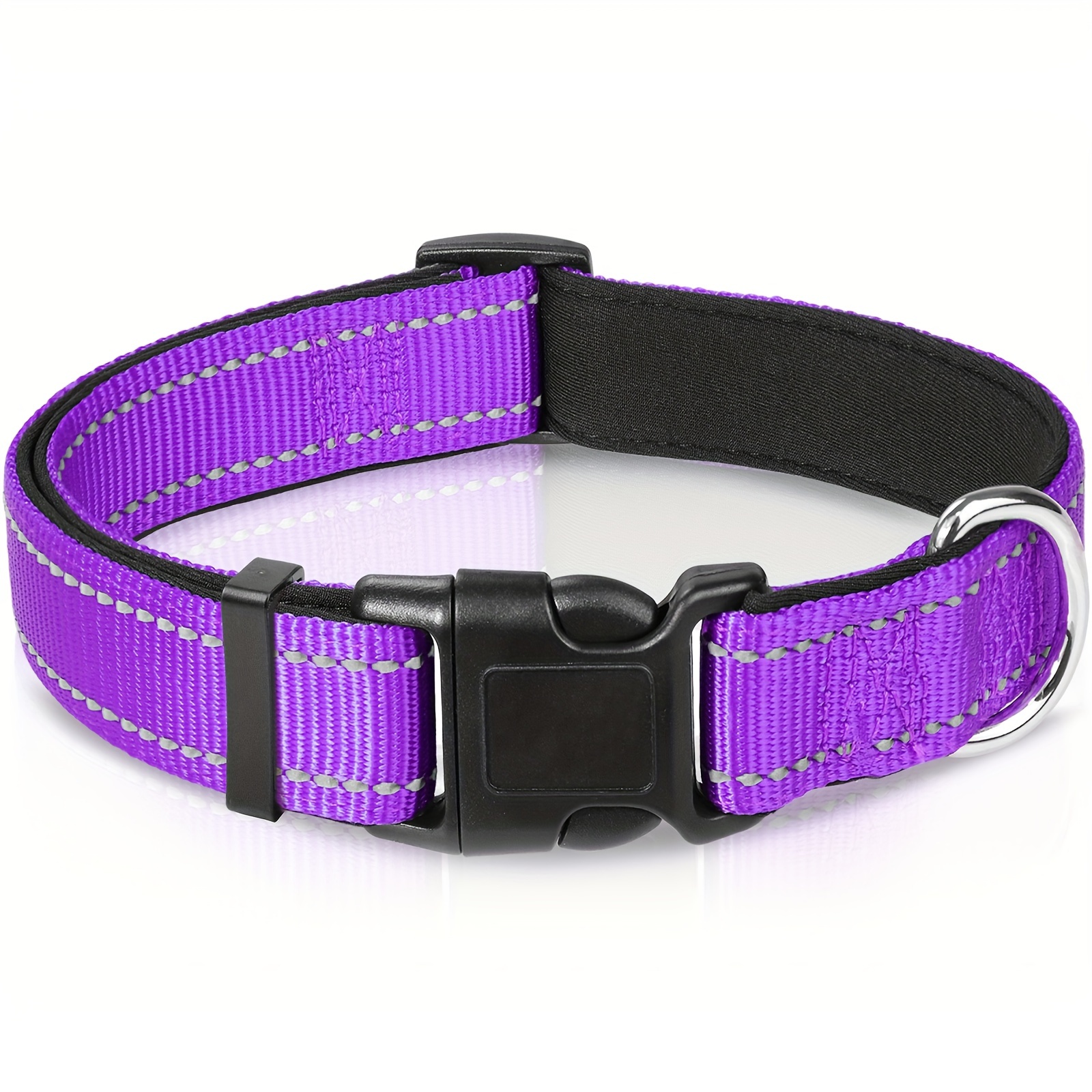 Joytale Reflective Dog Collar,Soft Neoprene Padded Breathable Nylon Pet Collar Adjustable for Large Dogs,Purple,L