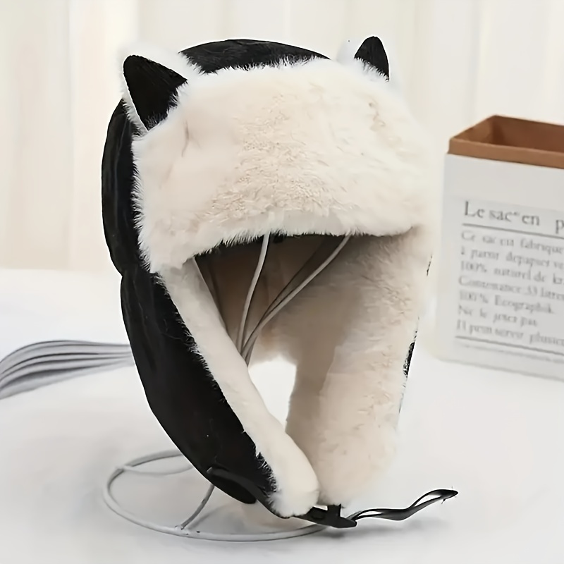 Cat Ears Cute Ear Flap Hat Solid Color Winter Warm Trapper - Temu