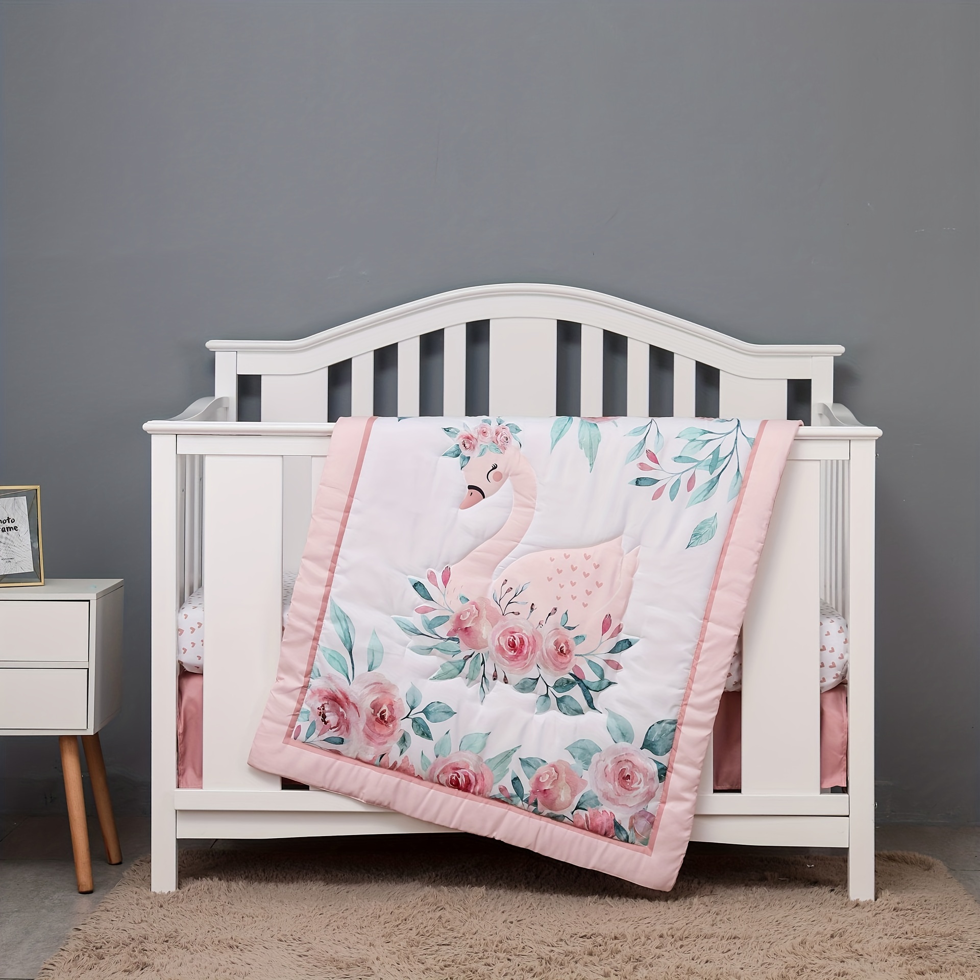 Pink Elephant - Juego de ropa de cama para cuna de bebé, 3 piezas, para  niñas, con edredón de bebé, sábana bajera ajustable, falda de cuna