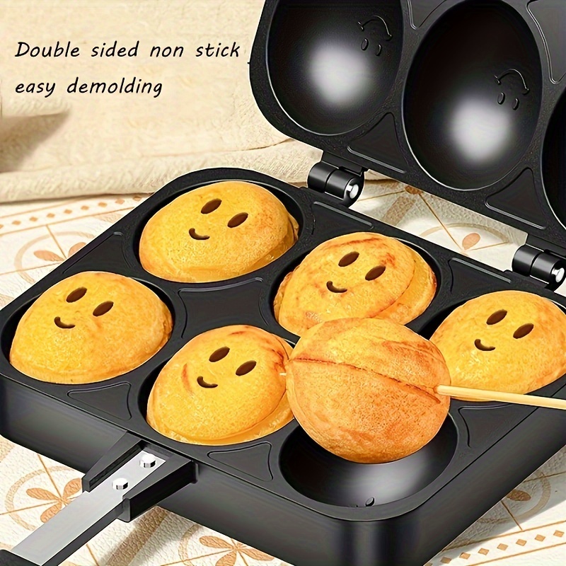 1pc double sided non stick grill pan smiling face egg pot for pancakes burgers omelets and more ideal for breakfast brunch and dinner details 1