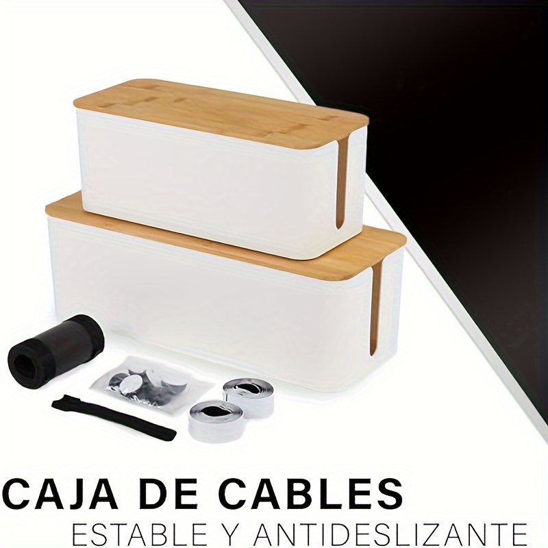 Paquete de 2 cajas de organización de cables, organizador de cables para  cables, tiras de alimentación, con funda de cable, correa de gancho y  bucle