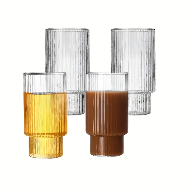 Ribbed Drinking Glasses, Japanese Origami Style Water Cups, Iced Coffee  Cup, For Beer, Juice, Milk, Birthday Gifts, Drinkware - Temu