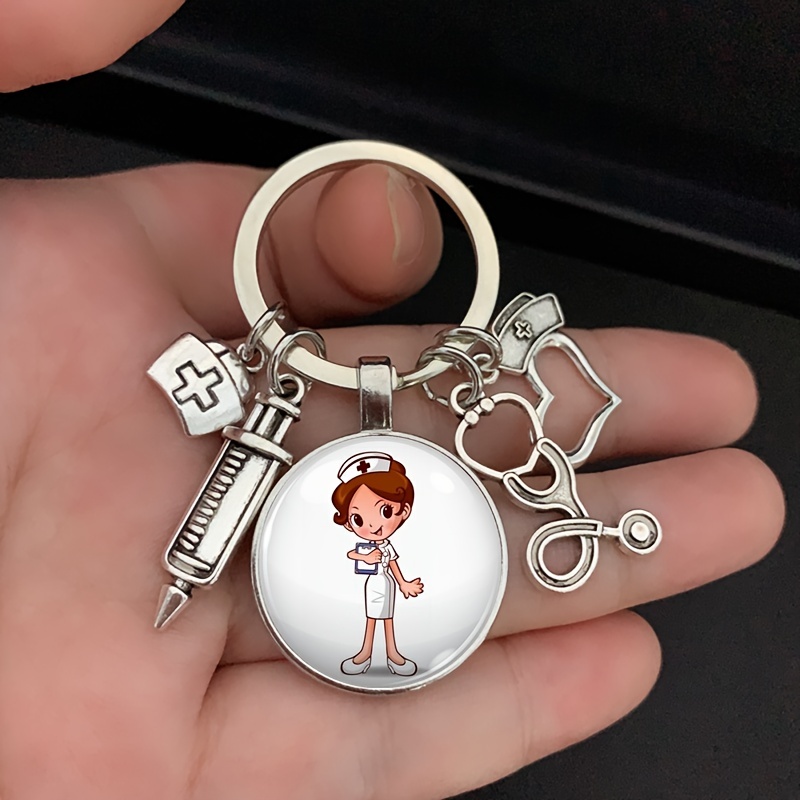 Nurse Stethoscope Medical Syringe Shape Keychain Pendant