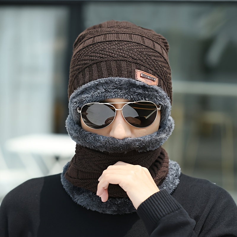 2pcs Winter Christmas New Year Neck Hat Mens Winter Knitted Hat