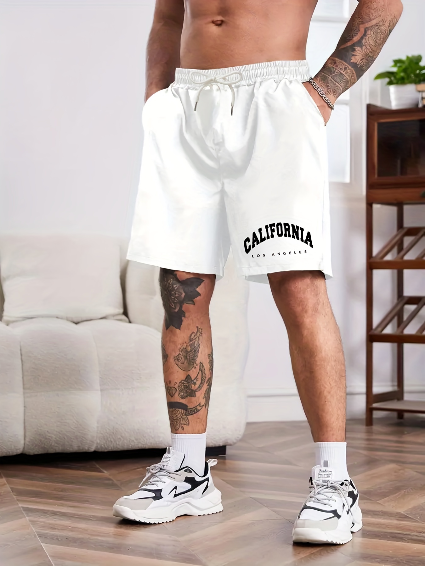 Men's California Letter Print Trendy Drawstring Waist Shorts - Temu  Australia