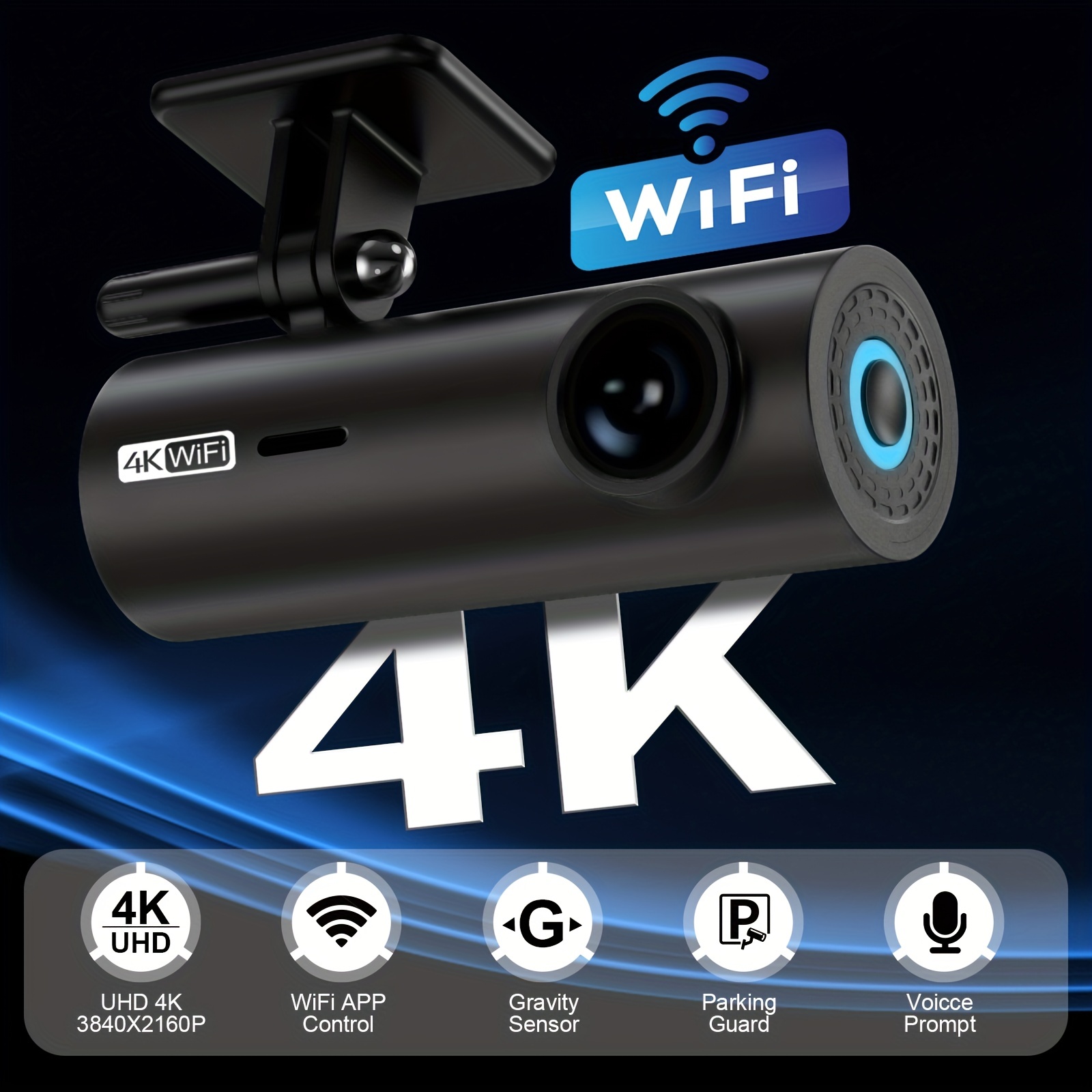 Dash Cam WiFi 2160P Dash Camera For Cars,wireless Dash Cam Front Recorder  With App, G-Sensor, Night Vision, Loop Recording, Support 256GB Max