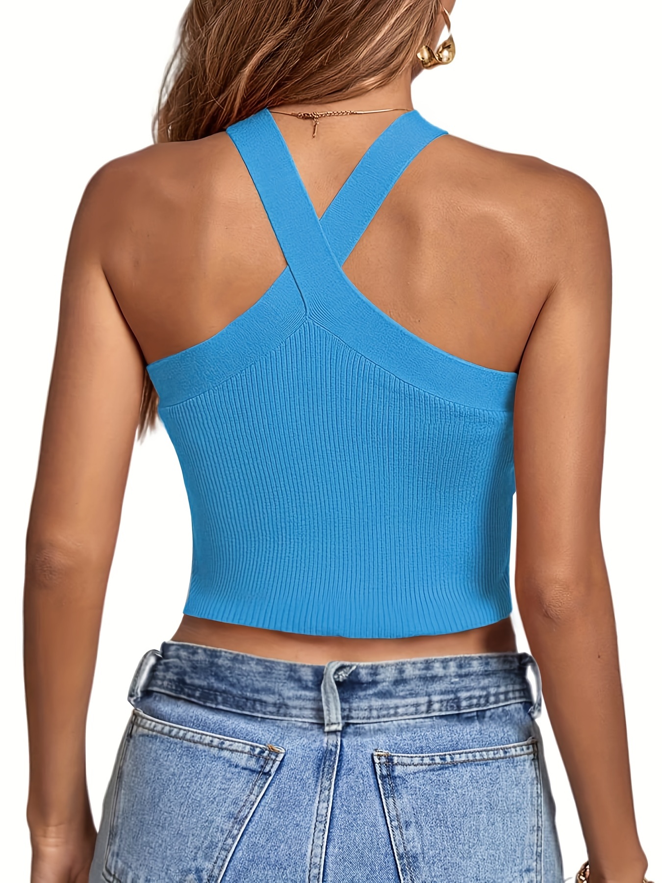  PJRYC Women Halter Tops Female Knitted Off Shoulder
