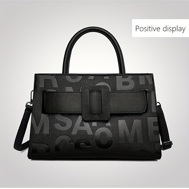 Letter Embossed Handbag, Women's Fashionable Satchel Bag With Zipper,  Elegant Shoulder Bag With Adjustable Strap