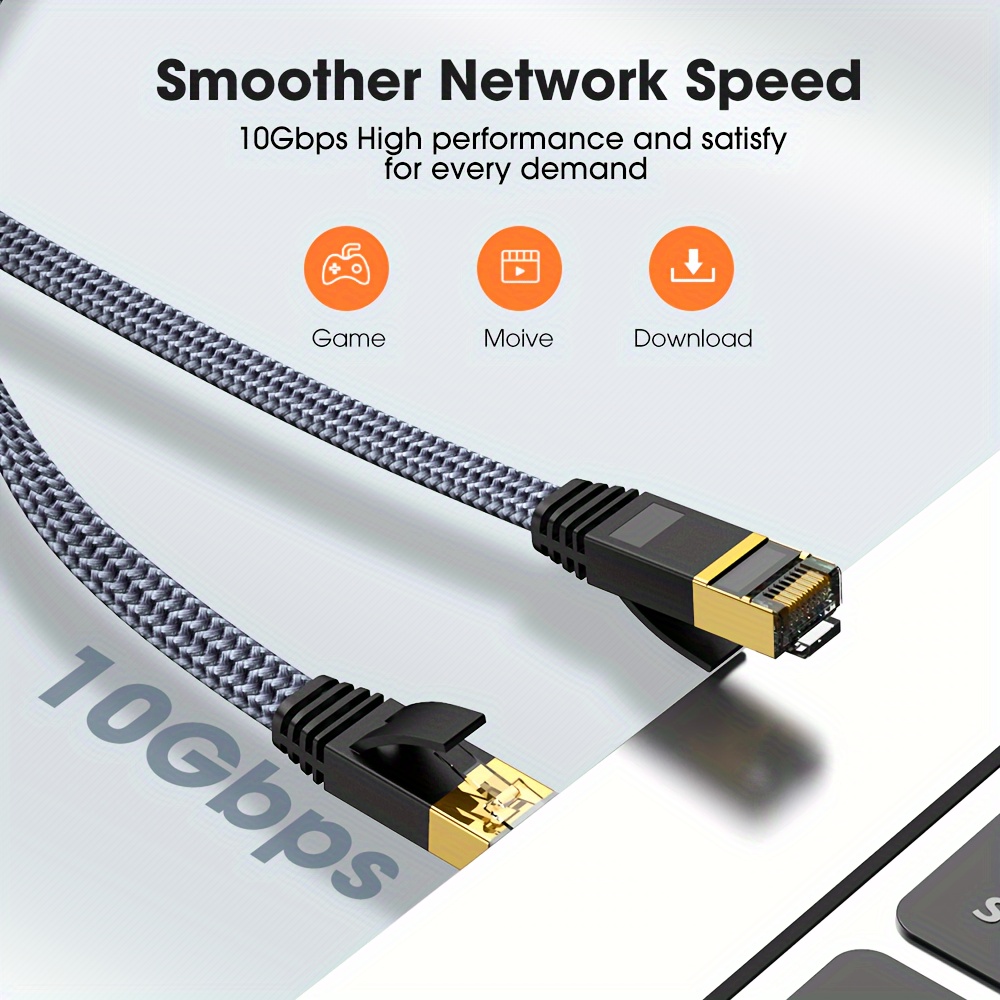 CAT 7 Ethernet Cable 100ft High Speed 10 Gbps 600MHz Black CAT7 Connector  LAN Network Gigabit Internet Wire Patch Cord with Professional S/STP Gold