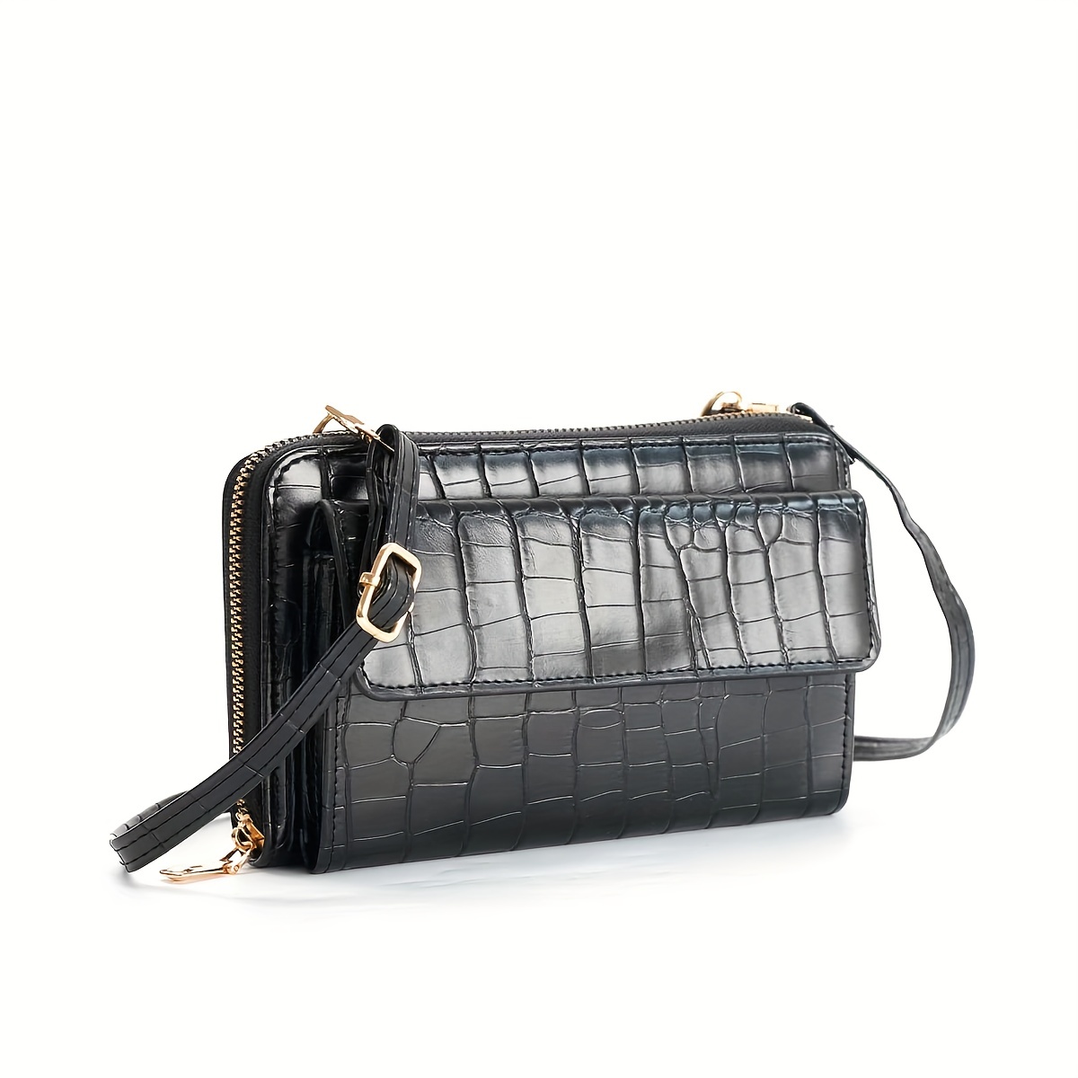  Other Stories Croc Embossed Leather Crossbody Bag