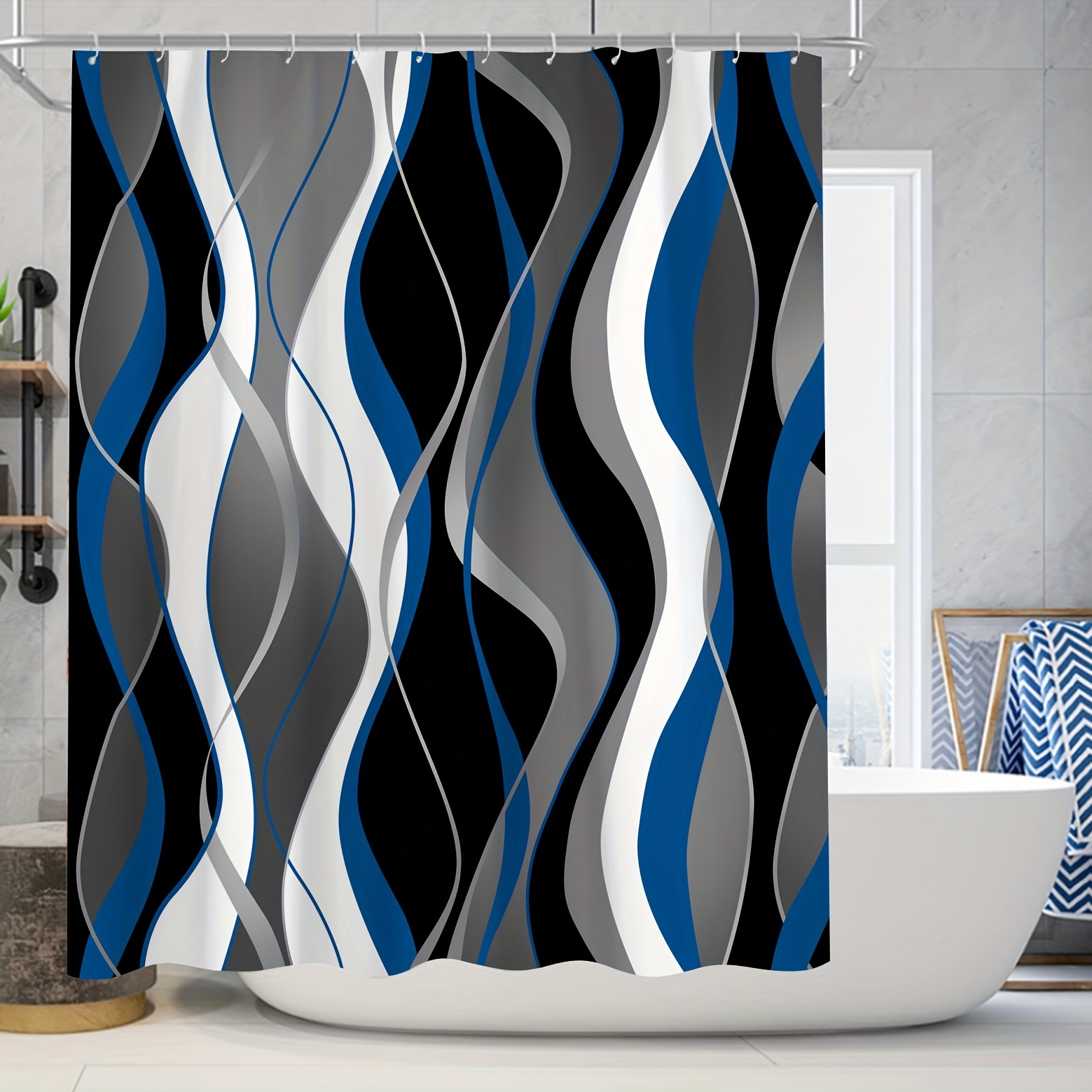 Black Gray Stripe Shower Curtain Bathroom Window - Temu