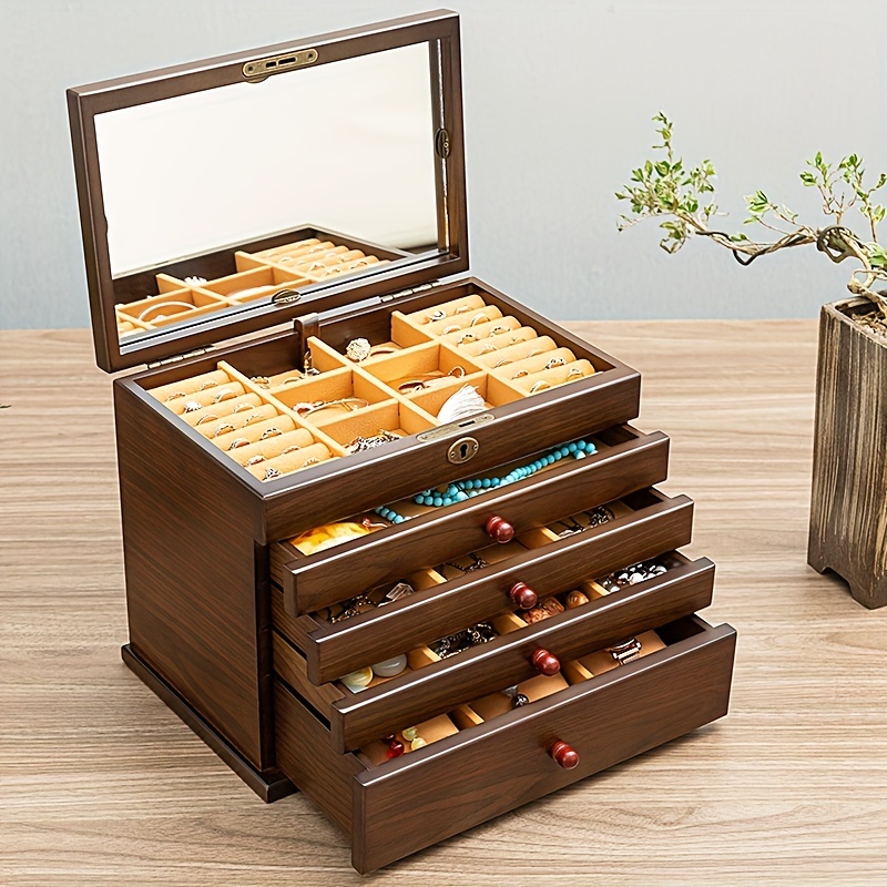 Small Jewelry Box with Drawers, Wood Jewelry Storage, Wooden