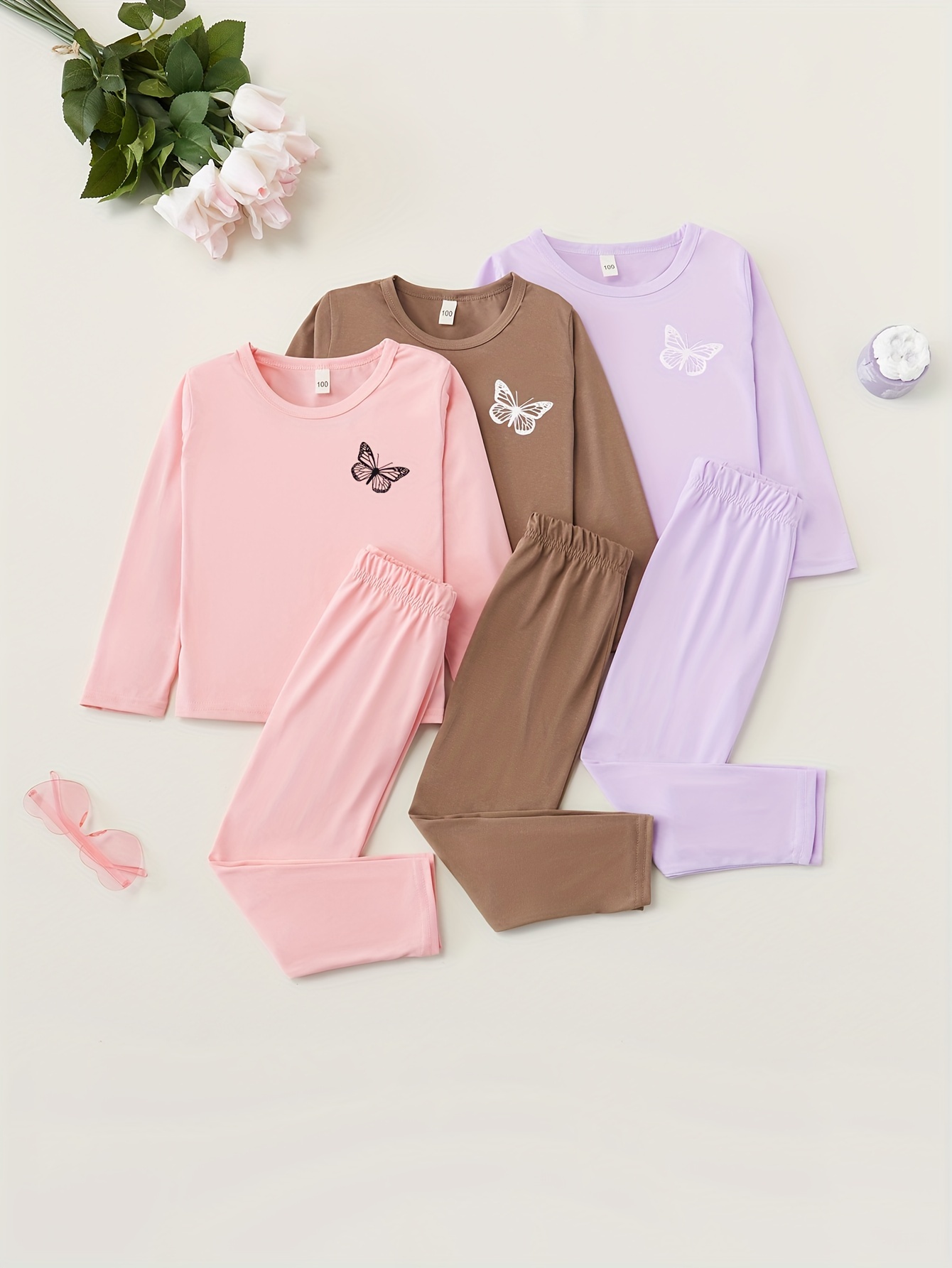 Girl's Casual Outfit Butterfly Pattern Long Sleeve Top Pants - Temu