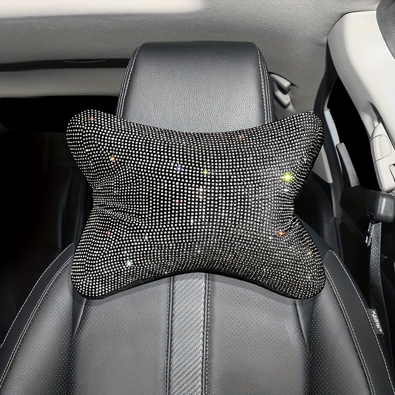 Chyley 2Pcs Car Neck Pillow Bling Headrest Neck Support,Crystal Rhinestone  Car Pillow for Driver,Diamond Auto Seat Headrest Cushion Travel Pillow