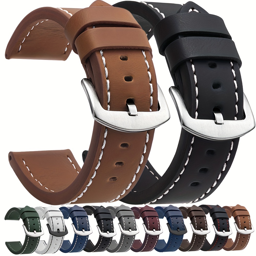 

Fashionable Smooth Genuine Calfskin Leather Watch Band For 20mm 22mm Straps With Solid Automatic Butterfly Buckle Business Watch Wrist Strap