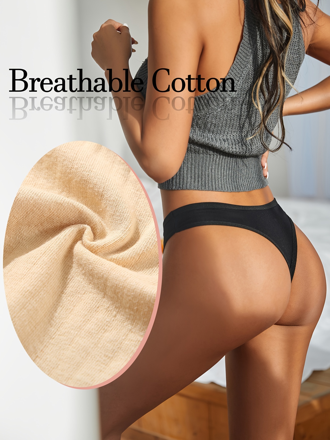 Skin friendly Ribbed Thong Panties Comfy Breathable Low - Temu