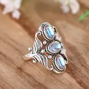 boho style ring silver plated paved a line of gemstone in egg shape symbol of beauty and elegance match daily outfits party accessory details 2