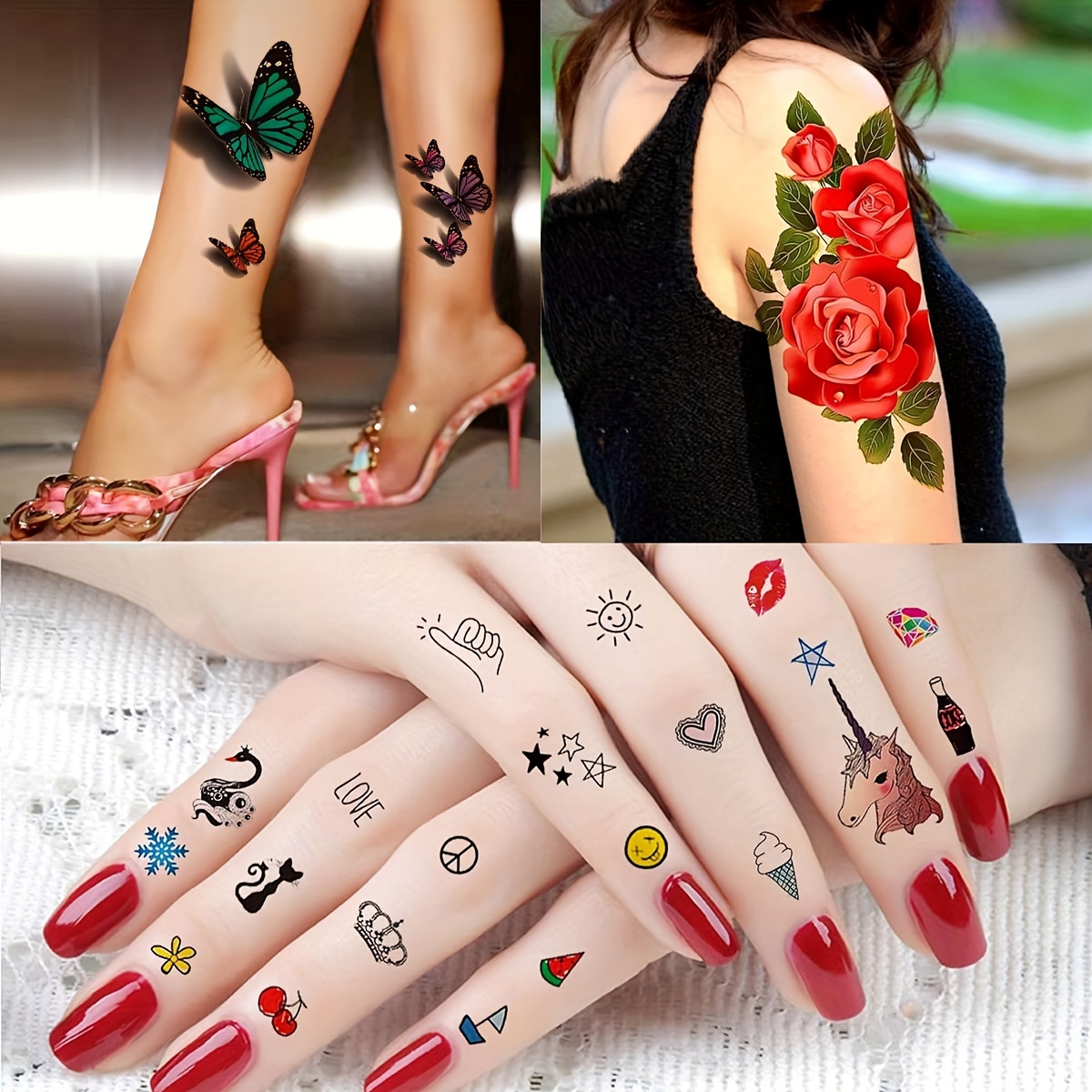 Peony Rose Flower Temporary Tattoo Stickers For Women Girls - Temu