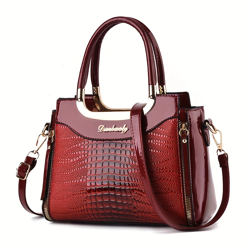 TEMU Trendy Crocodile Pattern Tote Bag, Multi-pocket Shoulder Bag, Perfect Handbag For Commuting