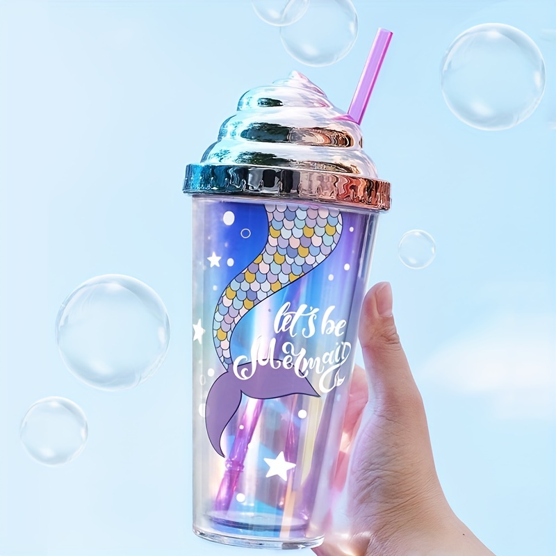 Pearl Mermaid Cup Portable Lovely Graient Cups Plastic - Temu