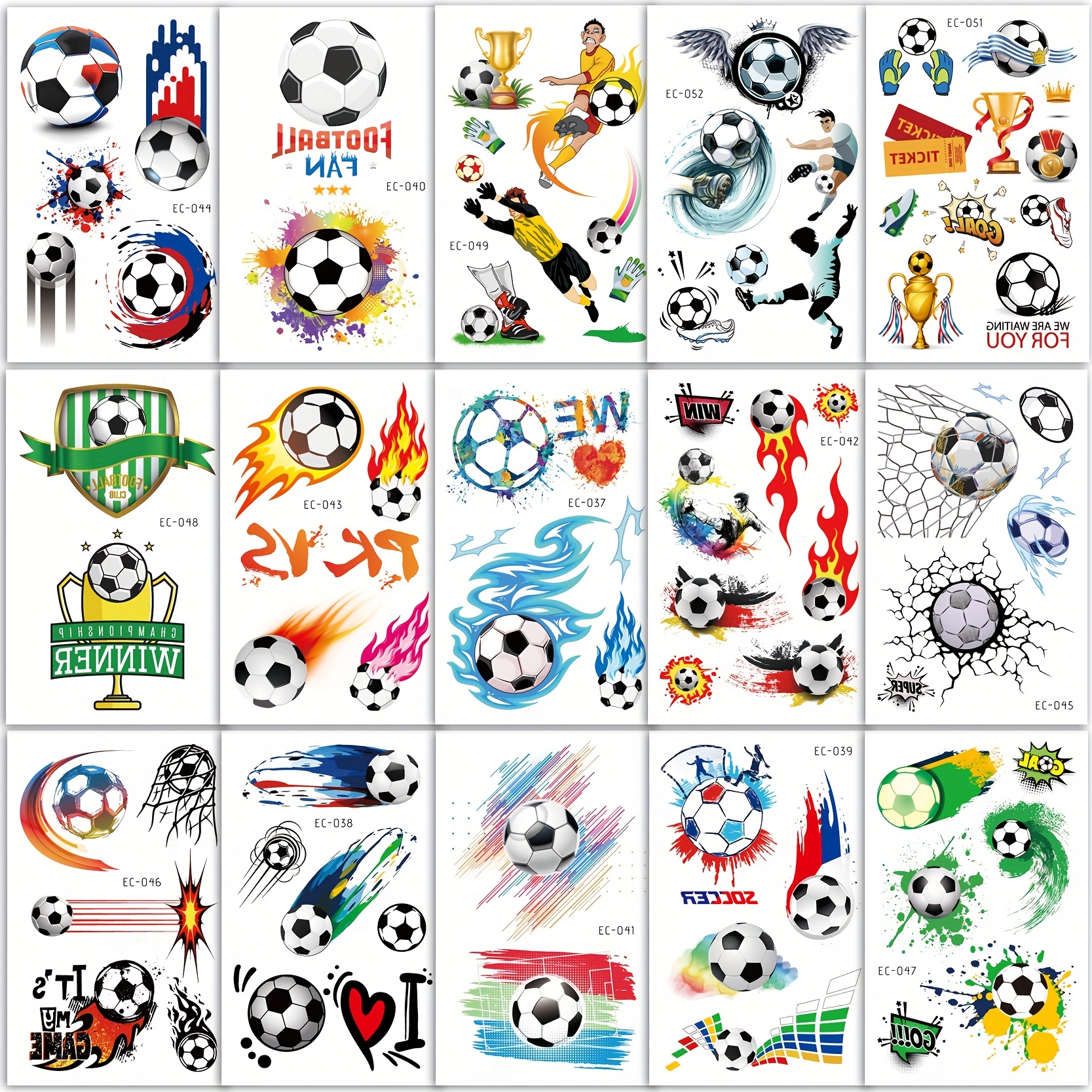 15 Sheets Football Temporary Stickers Kids Football Face Stickers