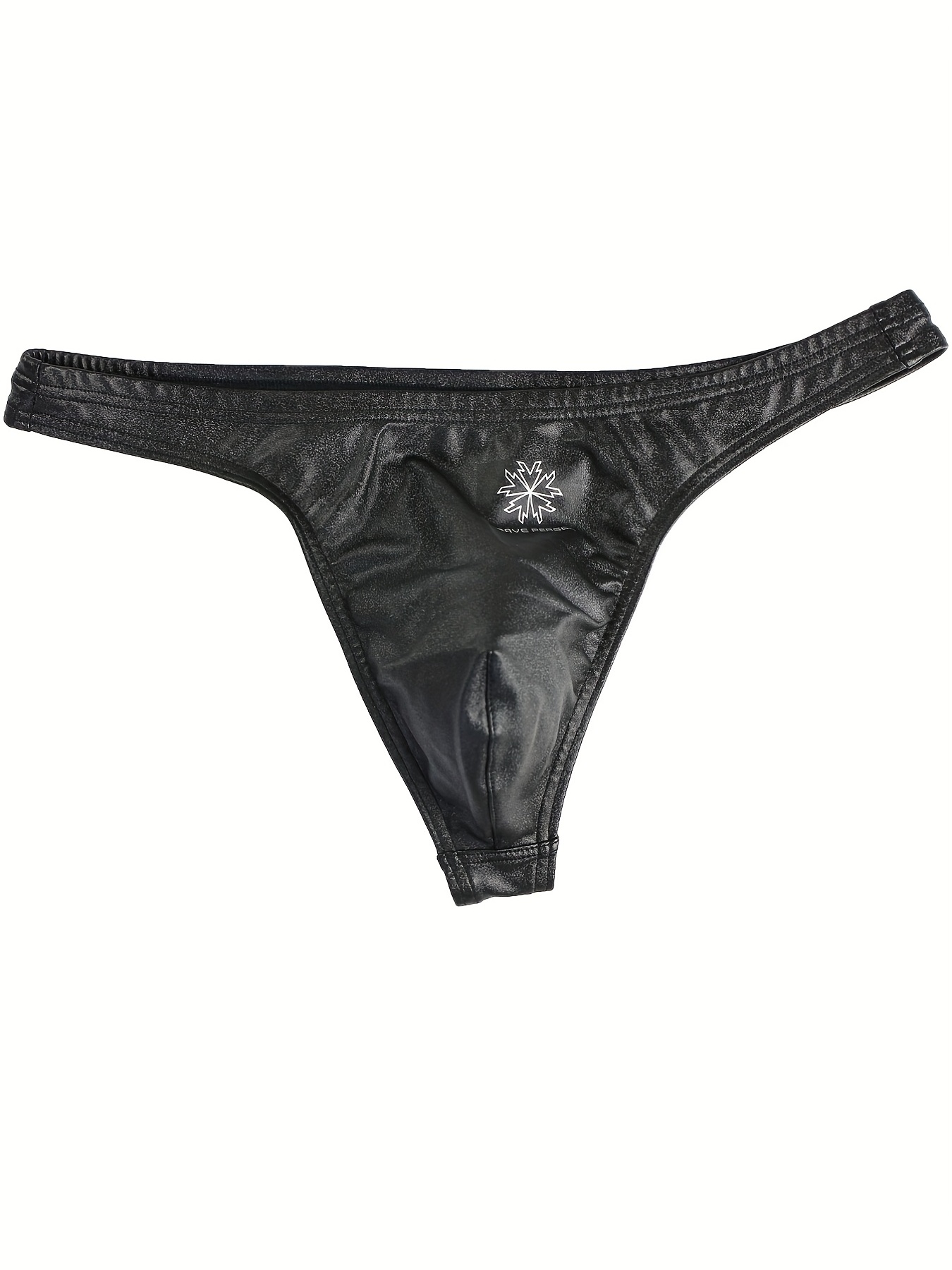 Men's Black Faux Leather Jockstrap Thong Underwear Bulge Pouch